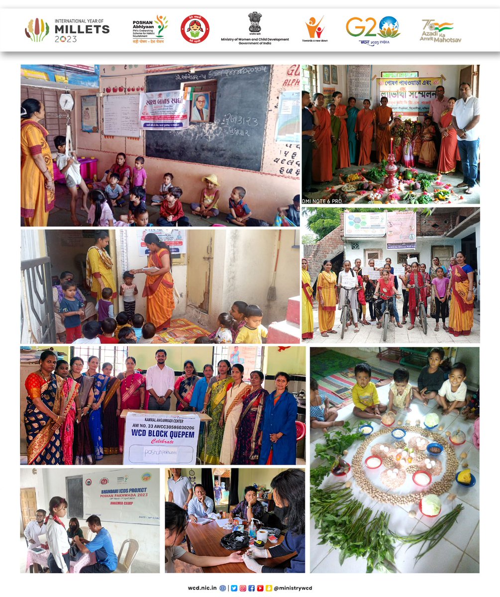MinistryWCD's tweet photo. भारतवर्ष स्वास्थ्य को बढ़ावा देने के लिए कुपोषण उन्मूलन पर जोर देते हुए #PoshanPakwada मना रहा है। मातृ-शिशु समिति की बैठकों, हीमोग्लोबिन,बीएमआई जांच शिविरों और आंगनवाड़ियों द्वारा रैलियों के आयोजन द्वारा, राष्ट्र एक पोषित भविष्य सुनिश्चित कर रहा है
#PoshanAbhiyan #AmritMahotsav https://t.co/fMTXTHBqYF