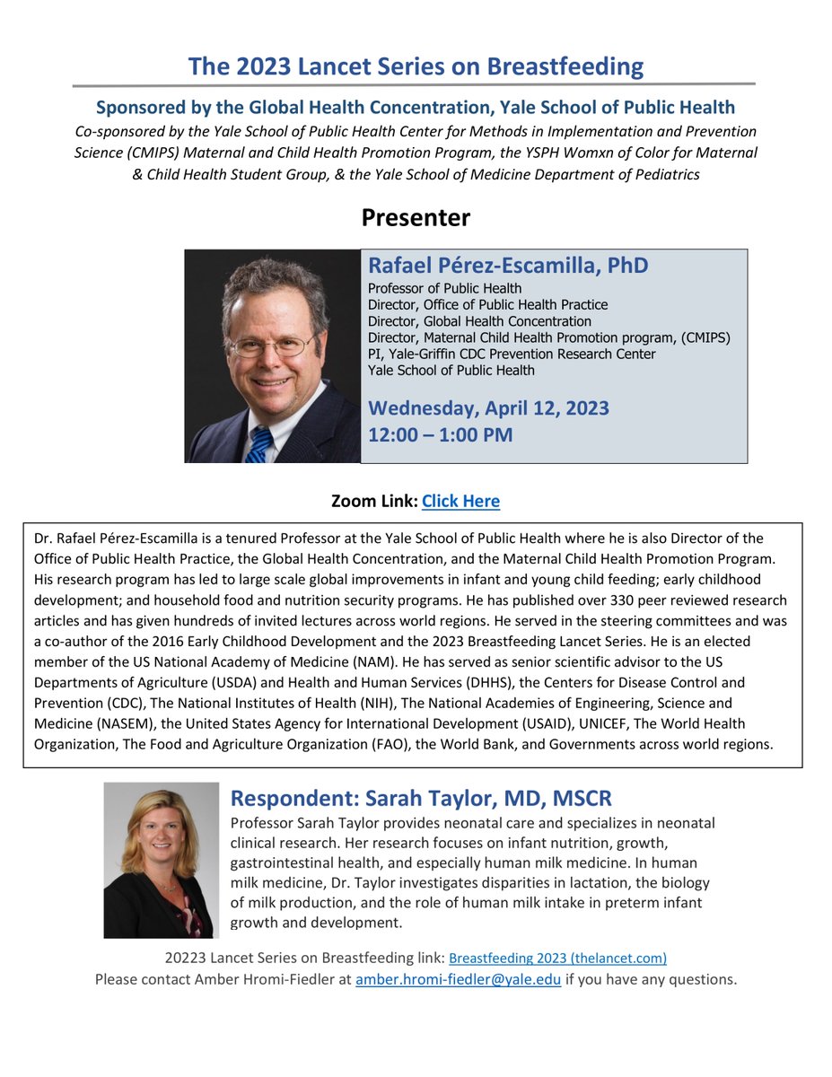 ➡️Join @YaleSPH @YalePediatrics for an insightful conversation on implications of the 2023 @TheLancet Series on Breastfeeding 🤱for protecting, promoting and supporting BF in Connecticut and beyond @OPHPatYSPH @sarahntaylorneo @hisphealth_ct ➡️April 12 at noon (EST)