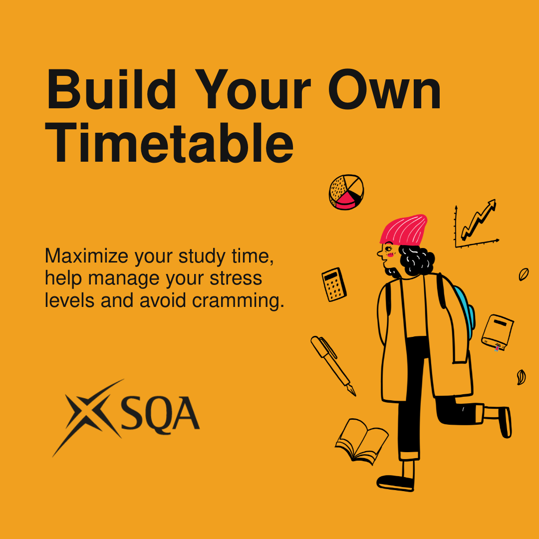 📅 Get organised with our timetable builder!

🎓 Maximize your study time, help manage your stress levels and avoid cramming.

🚀 Start building your timetable now: bit.ly/SQA_learnerhub | #SQAexams
