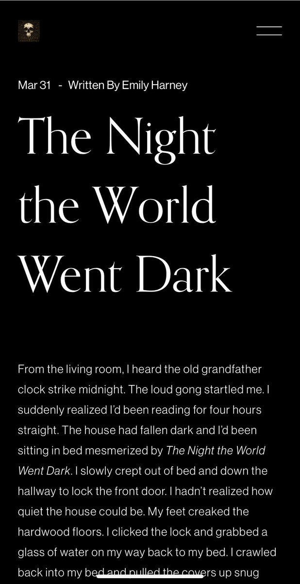 New short story is officially live on my blog! Please check it out, share it with your friends and please, have sweet dreams! 🩸🩸🩸 

shorttalestallstories.com 

#writer #writingcommunity #horrorwriters #horrorwriter #scarystories #ladieswhowritehorror #ladiesofhorrorfiction