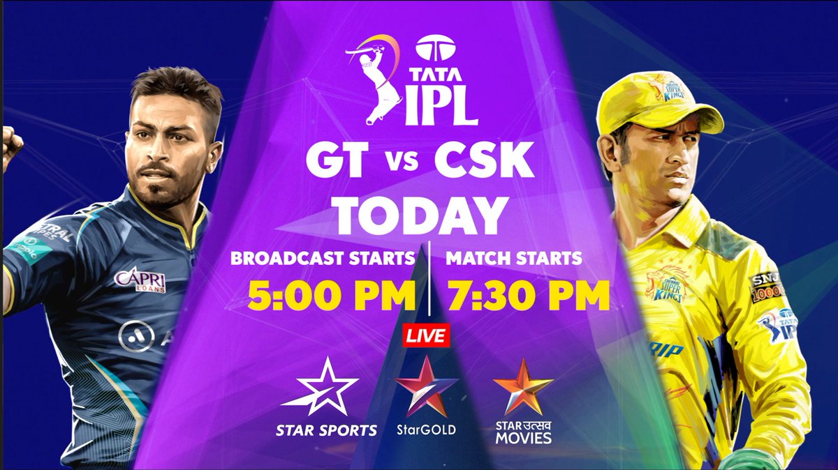 BangaloreWPL's tweet photo. #GTvCSK 👉🏻 Today, 5 pm onwards! 

Watch it, only on @StarSportsIndia 📺

#IPLonStar #TATAIPL2023 https://t.co/bs2UHg39rA