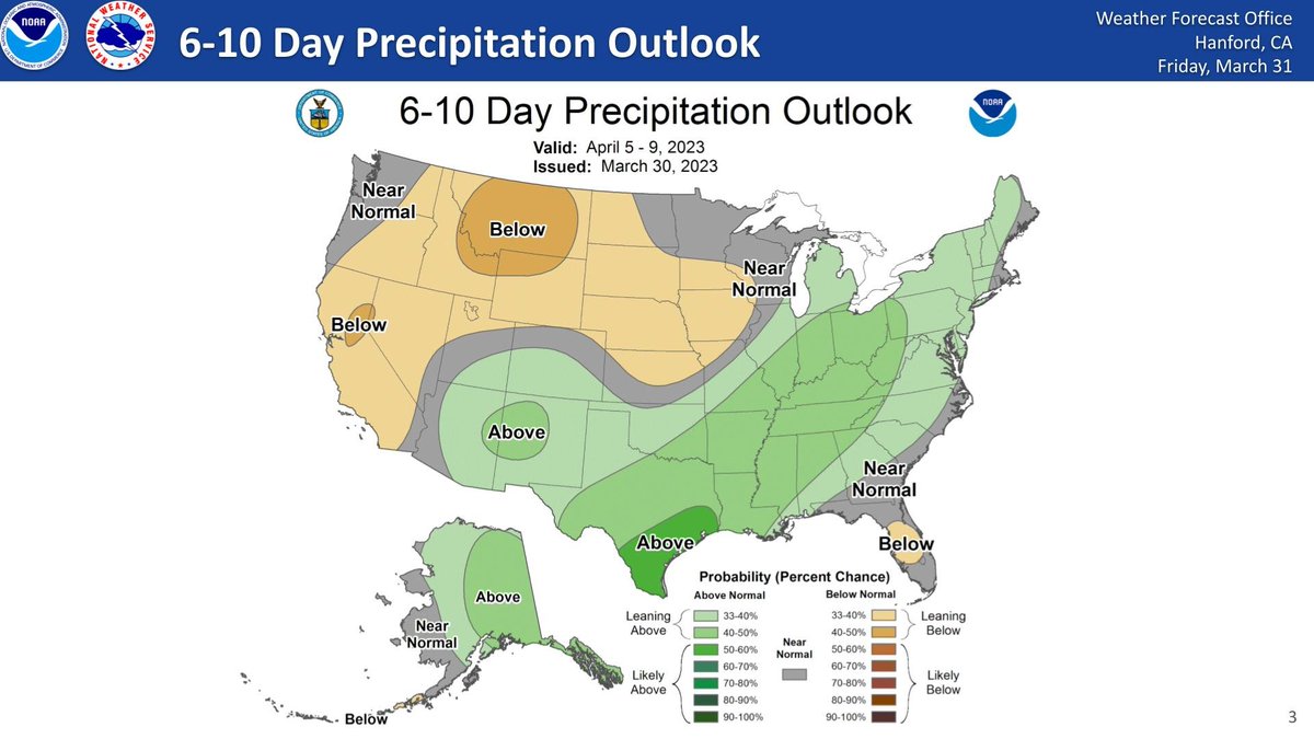 NWSHanford's tweet image. After light showers impact the higher elevations of the forecast area early next week, Climate Prediction Center guidance is favoring dry weather to prevail across Central California. #cawx