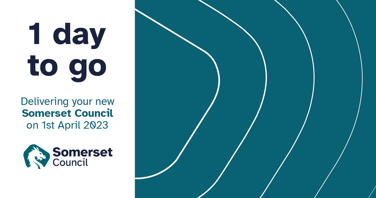 From tomorrow all 5️⃣ councils in Somerset will be replaced by a single #SomersetCouncil. Please follow the new #SomersetCouncil Twitter account over at @SomersetCouncil. 🙂