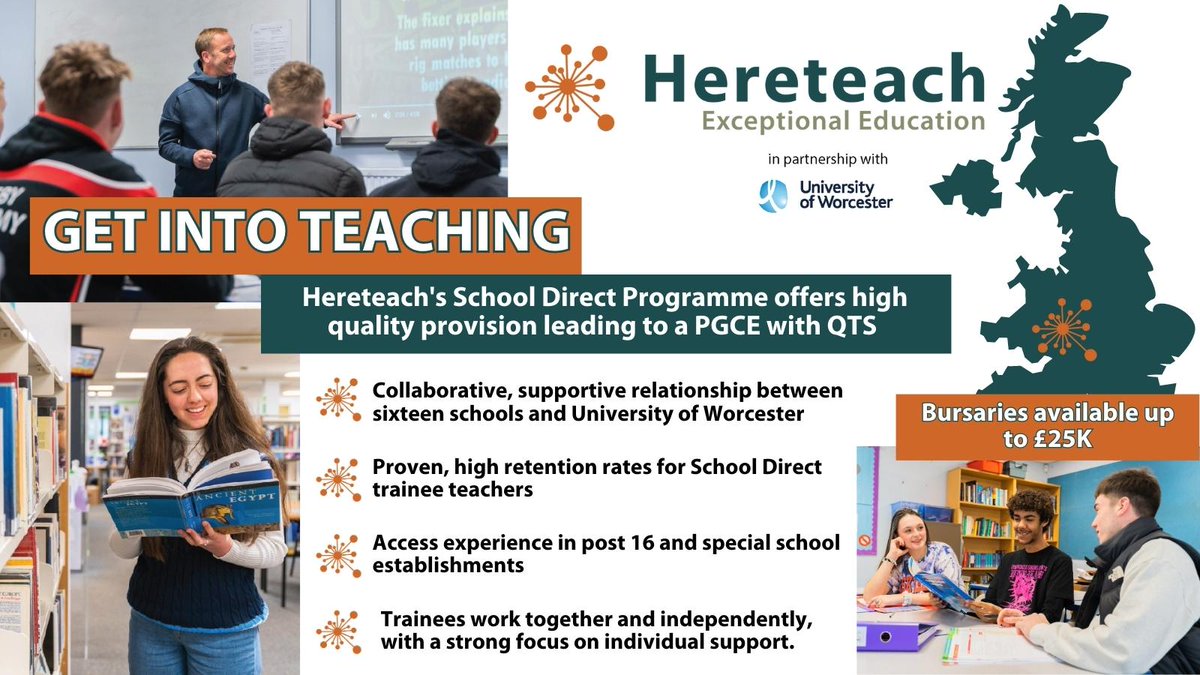 Thinking about #teaching secondary or post 16 in
Schools & Colleges across #Herefordshire #Southshrops? 

Find out more about the Hereteach #schooldirect programme in partnership with @worcester_uni 

👉hereford.ac.uk/the-college/he…

Led by @HerefordSFC & @StMarysRCHigh_