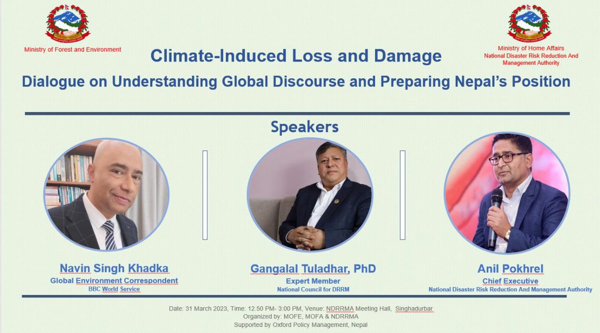 aparpau's tweet photo. Climate induced loss and damage: Dialogue on understanding Global Discourse & preparing Nepalโs position kicked off @NDRRMA_Nepal @MOFENepal @anilpokhrel @NavinSinghKhadk @bimalrajregmi @OPMglobal @UNFCCC https://t.co/EAcFRJX78H