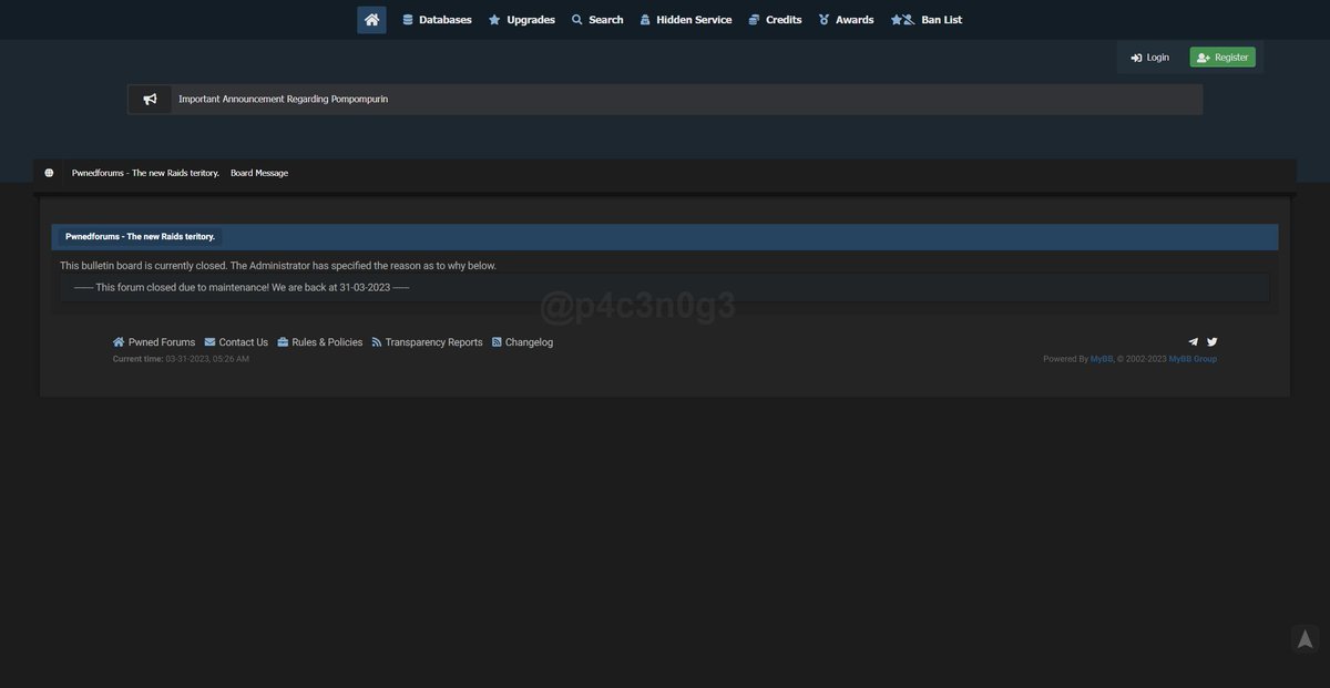 c4pt1kus's tweet photo. So a new forum called #Pwnedforums has been surface online. On their telegram channel, #Baphomet said this forums has nothing to do with him & other #BreachForums admins.

This #Pwnedforums  just registered on 03/24/2023. If you google "pwnedforums", the icon/logo are same with the one that used by #BreachForums before.

Honeypot? 🤔