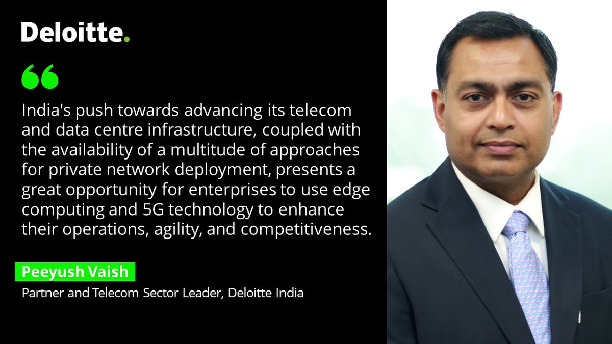 DeloitteIndia's tweet photo. Peeyush Vaish, Partner and Telecom Sector Leader, Deloitte India, shares key takeaways from Deloitte’s recent #TMTPredictions report on 5G’s storm in the #telecommunciation sector.
Read more: https://t.co/kjioP7vVL0
#TMT #5GNetwork #5GIndia https://t.co/1TZ99z8IQ1