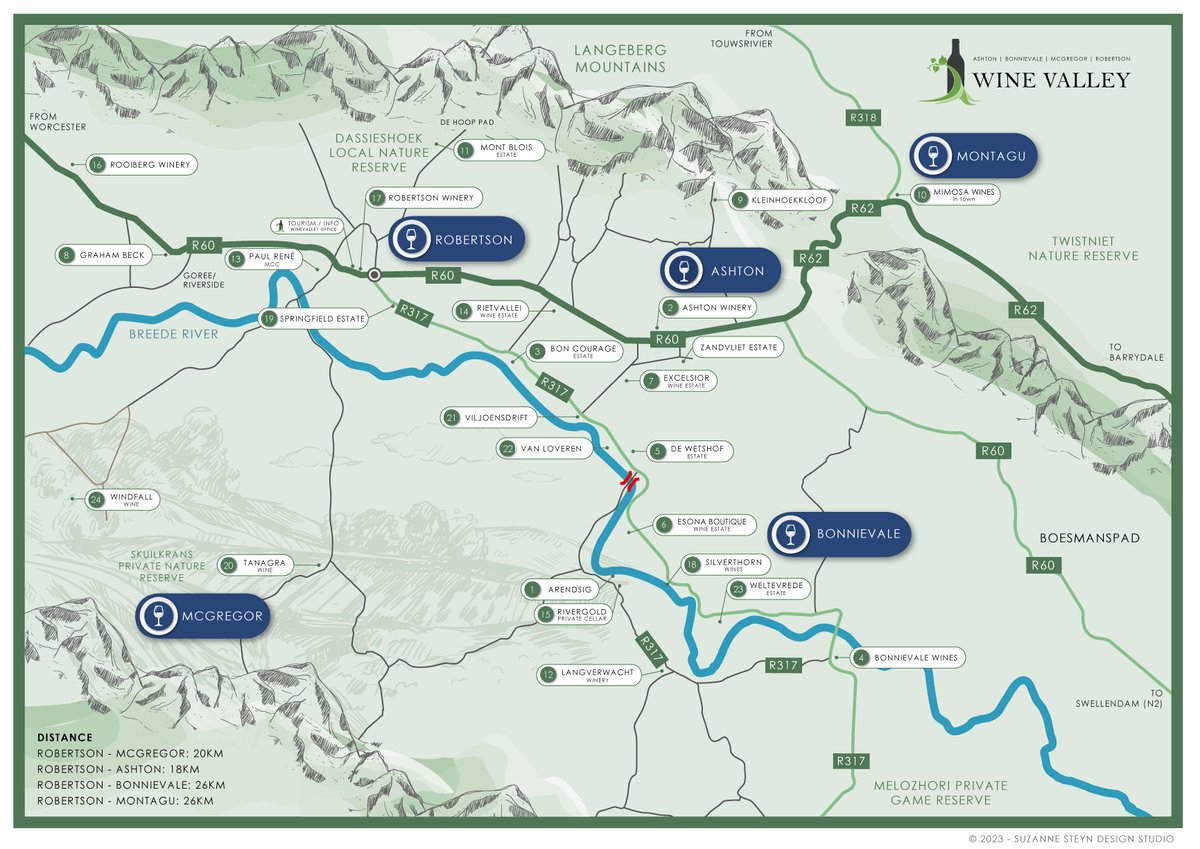 Robertson Wine Valley's Map 2023 is ready to be downloaded.

#robertsonwinevalley #winevalleymap #wineestatemap #rwv #wineestates #winefarm #winetasting