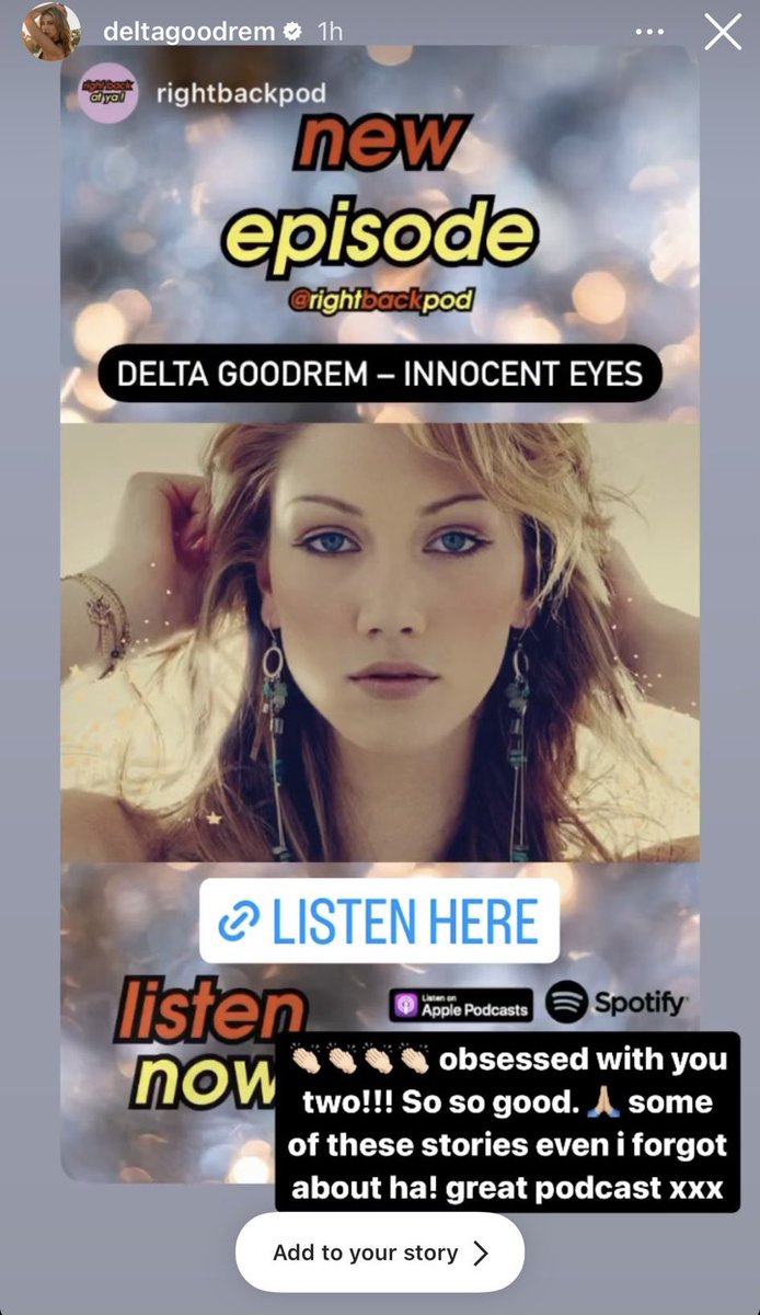 lovelimmy's tweet photo. OH MY GOD!!! Actual Delta Goodrem shared our podcast with some lovely lovely words!! 🥰
Listen now ⬇️💿 @rightbackpod
https://t.co/B8lWGfMq7C
https://t.co/xAjnGuzLCG
https://t.co/2kO5bjik3n
#20YearsofInnocentEyes #InnocentEyes20 https://t.co/fU7u5ddZIs