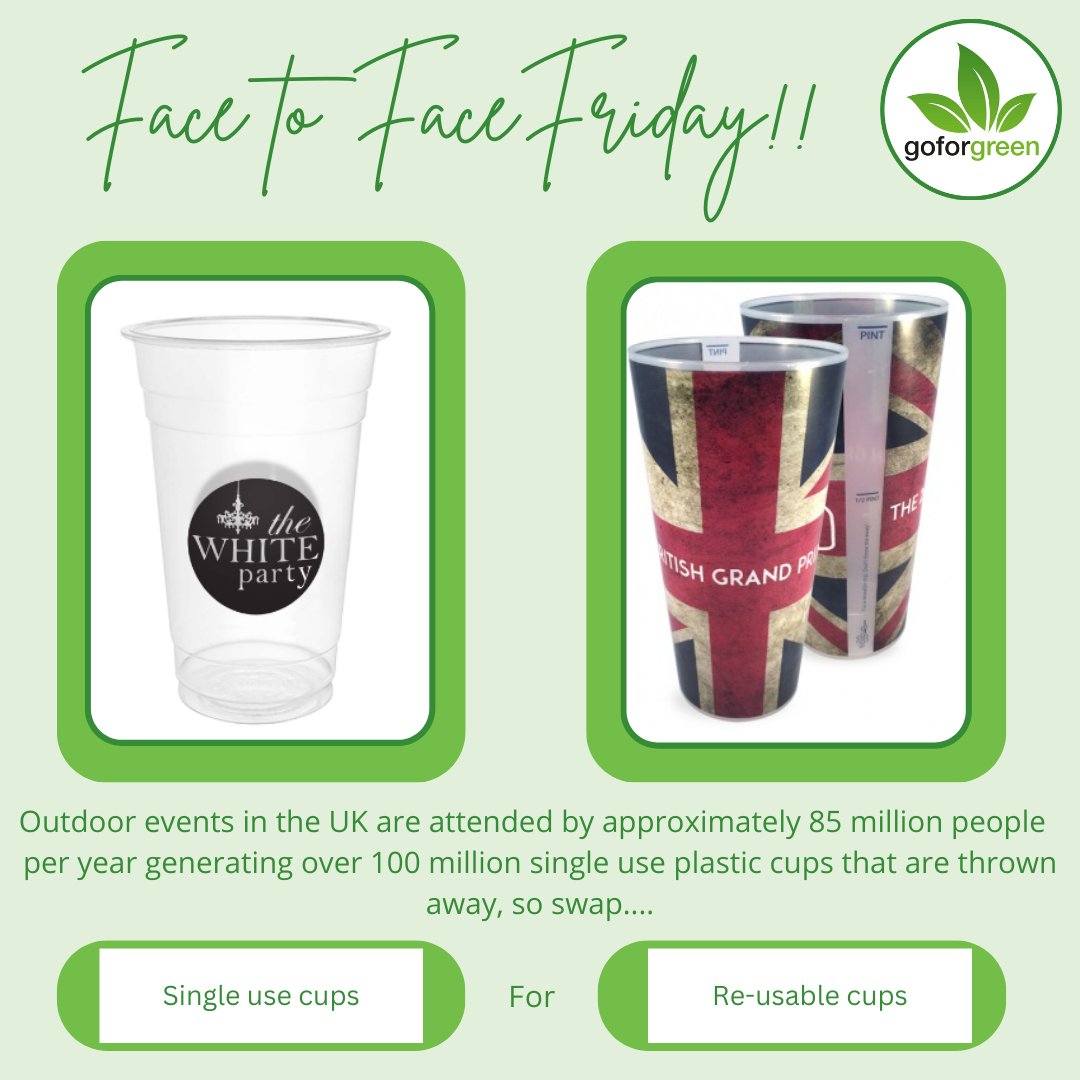 goforgreenuk's tweet image. #facetofacefriday Help reduce single use plastics at outdoor events by swapping them for re-usable cups. We offer a range of sizes that are fully customisable. #stopsingleuseplastic #events #outdoorevents #bars #festivals #reusablecups #custombranded