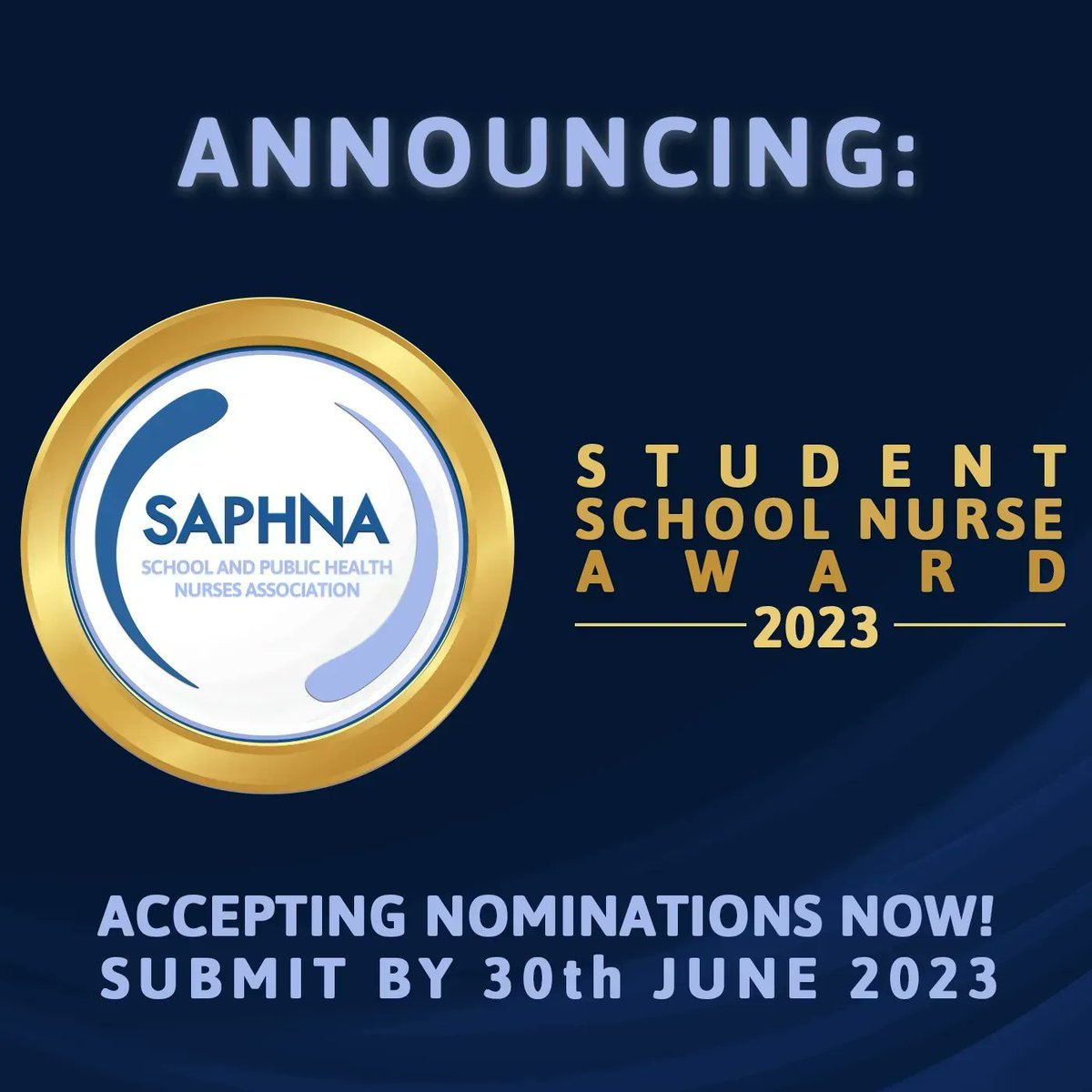 SAPHNAteam's tweet photo. ANNOUNCEMENT: #SAPHNA Student School Nurse Award 2023!
Celebrating the role of student #schoolnurses who will be our #SchoolNurse leaders of the future & advocates for #CYP.
Accepting nominations from Higher Education Institutions (HEIs) now via: https://t.co/9S7KEbm8QW https://t.co/6G3cBreY0P