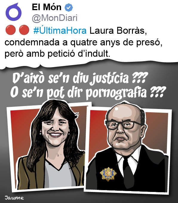 CROcultura1's tweet photo. @Segismunda11 @Rosampl2 @Maru76333751 @Tonilleida5 @royo1_royo @GRANOTA15 @gisela_lloveras @MnicaRebullCome @ALlanosMassa @Montser40317871 @negua597 @ABalagu @RepublicaToni @angelet14917187 @EvamolloNov @Neusnans @Esquitx17 @EnsenyatAntonia @MONTSEC1 @JoseMar72168618 @RosaMariaS1 @Anna09239196 @pagoga15 @Pilar70116971 @RocaMarsroca @rousdays @mixpelirroja @Matpaiper @NriaBadia3 @arilambrecht @MonicaLondres @lamevaombra @LlopisLluisa @JosepMaCalaFont @Montse66433277 @goioetxeberria @montsept0701 @Orfiliacardona6 @maggiemarge1 @Geno_SG @Altafaja1P @cleo_o_patra @indy_catalana @RosamPlanes @planes_rm @mari_planes @tristanbernard9 @MarAnBeth_EC @norasgutierrez Bon dia 🌞 S u s i 💐🌺💐
#BonDivendres
#SpainIsAFacistState
Vinyeta de: #Jaume https://t.co/j2Fptjn7uF