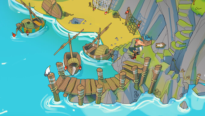 Some concepts of bucolic Irish fishing village, in   "Asterix &amp; Obelix XXXL The Ram From Hibernia" 
artstation.com/artwork/vDDveO
by <a href="/Paul_Chanut_/">Chanut Paul</a>