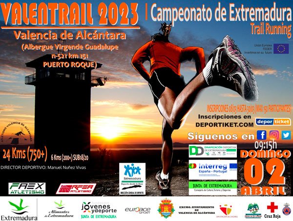 📆02/04/2023
📍Valencia de Alcántara
🏆Campeonato de Extremadura de Trail⛰️
- Reglamento, horarios e inscritos 👇
atletismo-ext.com/es/detalle-Nov…
<a href="/FJyD/">Fundación Jóvenes y Deporte 🅵🅹🆈🅳 💚🤍🖤</a> @DXTextremadura <a href="/DiputacionCC/">DiputacionCC</a> <a href="/DipdeBadajoz/">Diputación de Badajoz</a> <a href="/dxt_san/">DXT Sierra San Pedro</a>