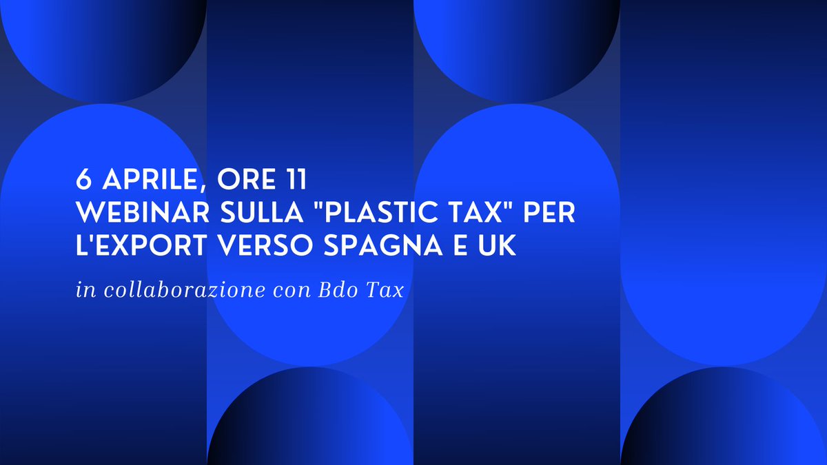 Il 6 aprile alle ore 11, Assocalzaturifici propone un webinar sul tema della “Plastic Tax” per gli imballaggi monouso, 
obbligatoria per l’export verso Spagna e UK.
Per le aziende interessate, le iscrizioni si effettuano al link tinyurl.com/2lanb8dc     

#plastictax #export