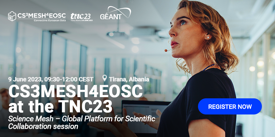 cs3org's tweet photo. 🚀#CS3MESH4EOSC will be at #TNC23 @TNC_GEANT @GEANTnews! Join us for a session to🔍discover the #ScienceMesh and the power of interconnected #EFSS services and how it benefits a wide array of #researchers in #academia &amp; #industries.🗓️Register now: https://t.co/nLRauiQQtD https://t.co/E3TcxOMaQB
