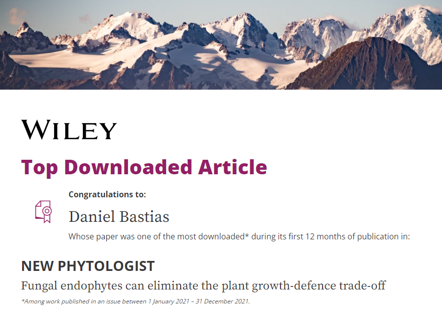 Our paper in @NewPhyt with @pedroegundel and co. 'Fungal endophytes can eliminate the plant growth-defence trade-off' is among the #TopDownloadedArticle 😍
see: nph.onlinelibrary.wiley.com/doi/full/10.11…
and: nph.onlinelibrary.wiley.com/doi/10.1111/np…