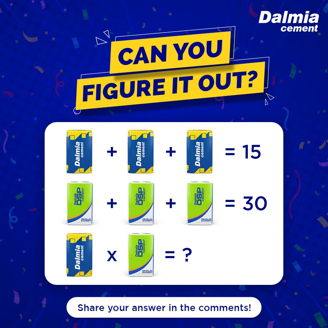 MyDalmiaCement's tweet image. How good is your deduction game? Put it to test by solving this equation and share your answer in the comments!

 #SolveTheRiddle #SolveTheEquation #DalmiaCement #FutureToday #Dalmia