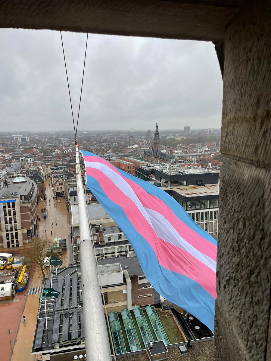 Aiden_Remington's tweet photo. The trans flag is hanging from the #martinitower in Groningen #transgenderdayofvisability ๐ณ๏ธโโง๏ธ https://t.co/39wouO7Bnh