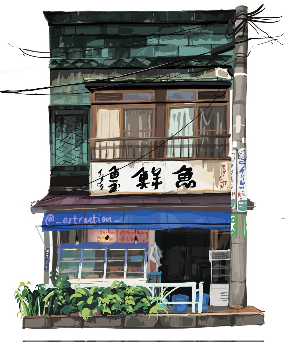 A worn down storefront. I love how this turned out <⁠(⁠￣⁠︶⁠￣⁠)⁠>.
#art #Japan #japanese #tokyo #ArtistOnTwitter #twitterartistsunite #arttwt #digitalart #DigitalArtist