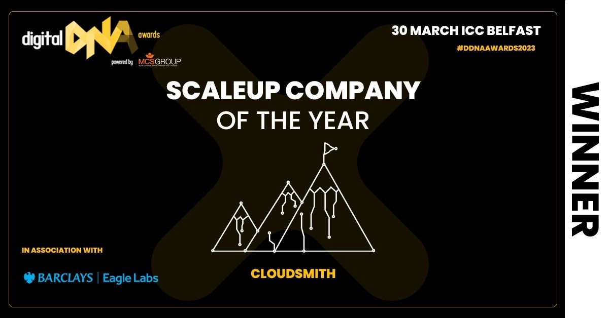 cloudsmith's tweet photo. Humbled, honoured, happy... recognised on a stage against major companies making huge waves in the Northern Irish tech sector - wow!

Thank you to everyone who made it happen - especially our team, none of it is possible without you 💙

#digitaldna #awardwinning #digitaldnaawards2023