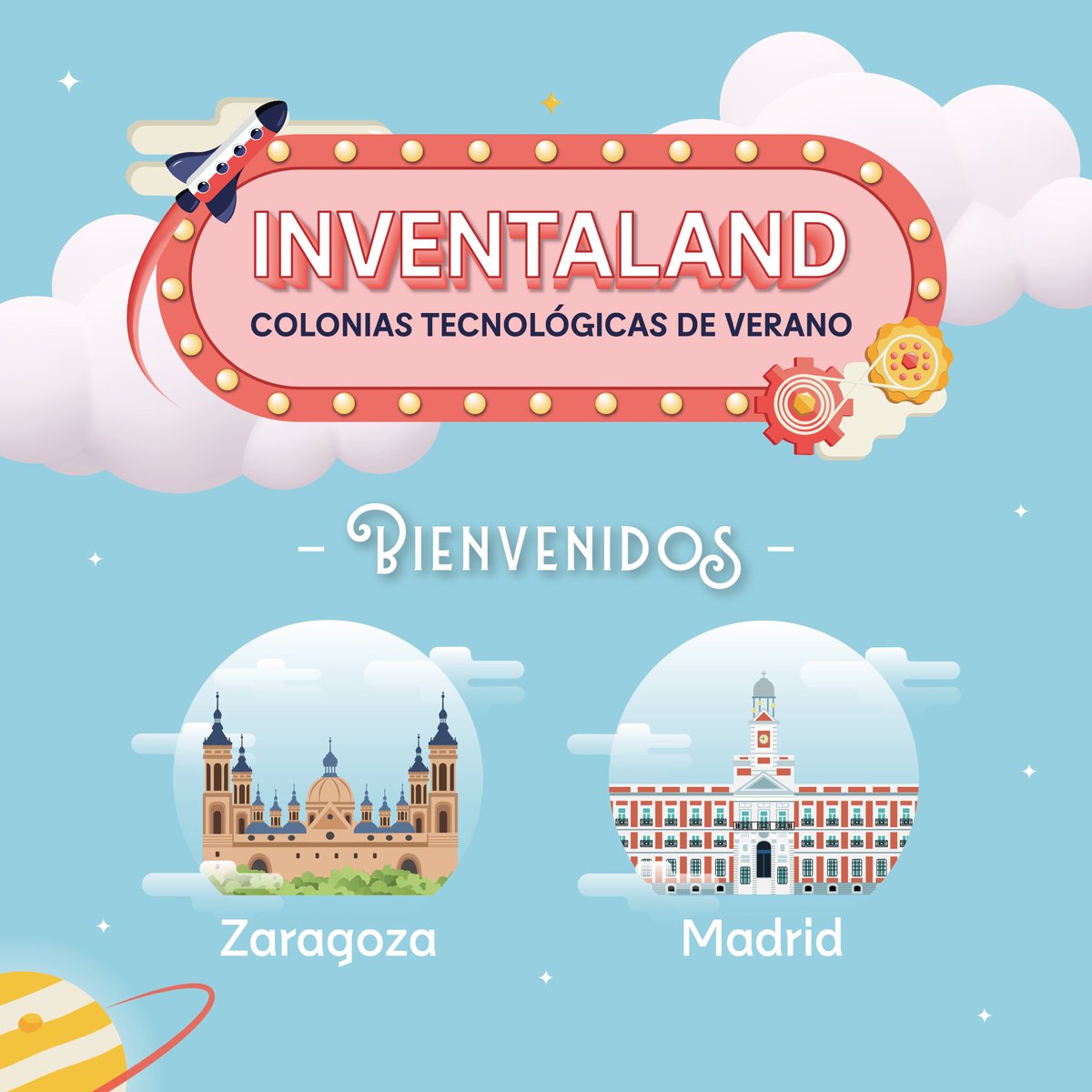 🚀 ¡Bienvenidos a las colonias tecnológicas INVENTALAND! 🚀 
5 semanas entre las que elegir con alucinantes itinerarios: ¿inventores jurásicos o videojuegos? 🎮 ¡Tienes 7 entre los que elegir! 
📍¿Dónde? En la sede de las tablas (Madrid) o en el Parque de Atracciones (Zaragoza)