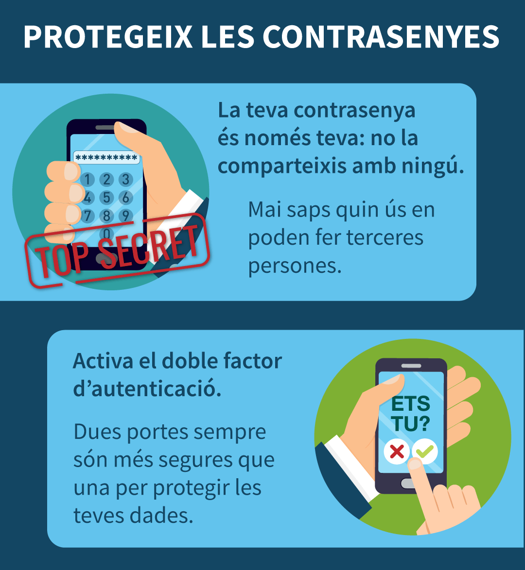 ciberseguracat's tweet photo. Imagina’t que algú et demana el teu raspall de dents. L’hi deixaries? Amb les contrasenyes personals i codis de seguretat passa el mateix: no s’han de compartir i s’han de blindar el màxim possible. Coneixes l’autenticació de doble factor? https://t.co/IbUtVRA9Dv #StopFrauDigital https://t.co/EHysiXGXNb