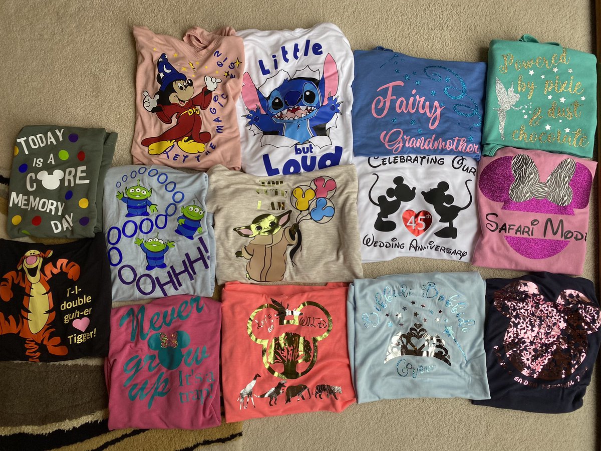 bensoc3's tweet photo. T-shirts all done and ready in plenty of time for our Disney World holiday.  Thank you to @CraftyCutterUK for your awesome service in getting my chosen vinyls delivered at supersonic speed! https://t.co/ZU2lAe6B7j