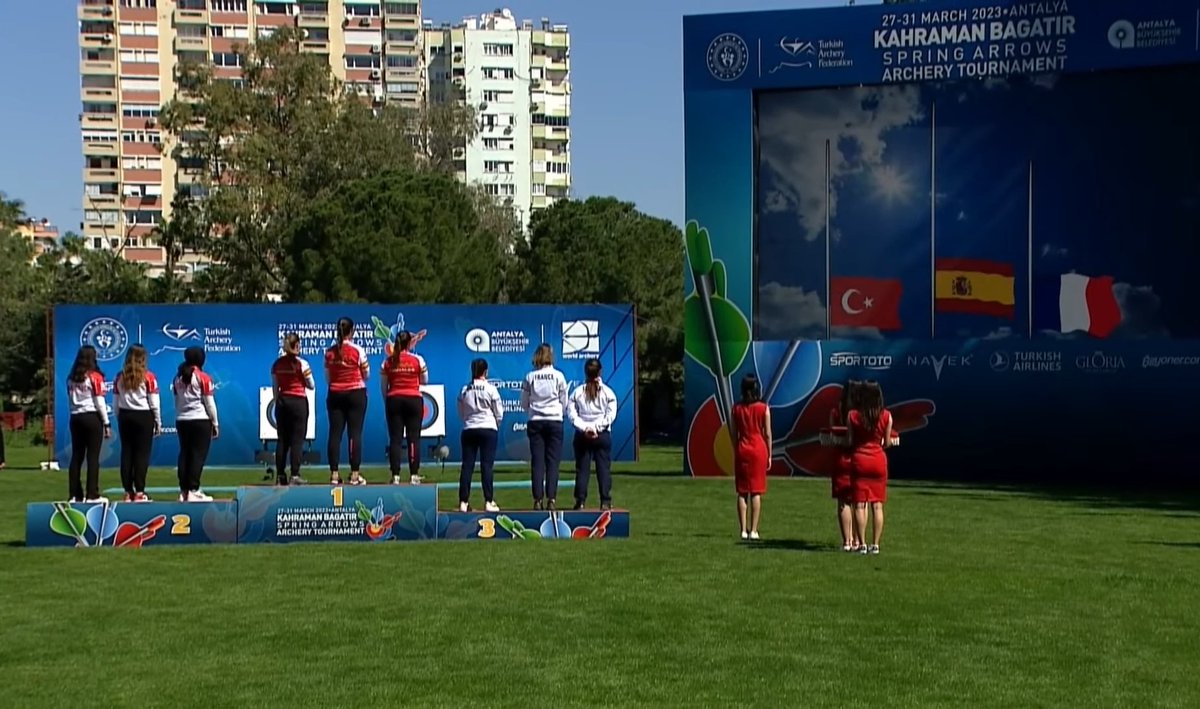 RFETA's tweet photo. #SpringArrows23
¡Empezamos la temporada estrenando el cajón más alto del podium!
Cómo nos gusta ver en lo más alto a Elia Canales, a Inés de Velasco y a Leyre Fernández, haciendo sonar el himno de España en Antalya.
¡ENHORABUENA, CHICAS!
#TeamRFETA
#TeamEspaña https://t.co/kHMUtje4wf
