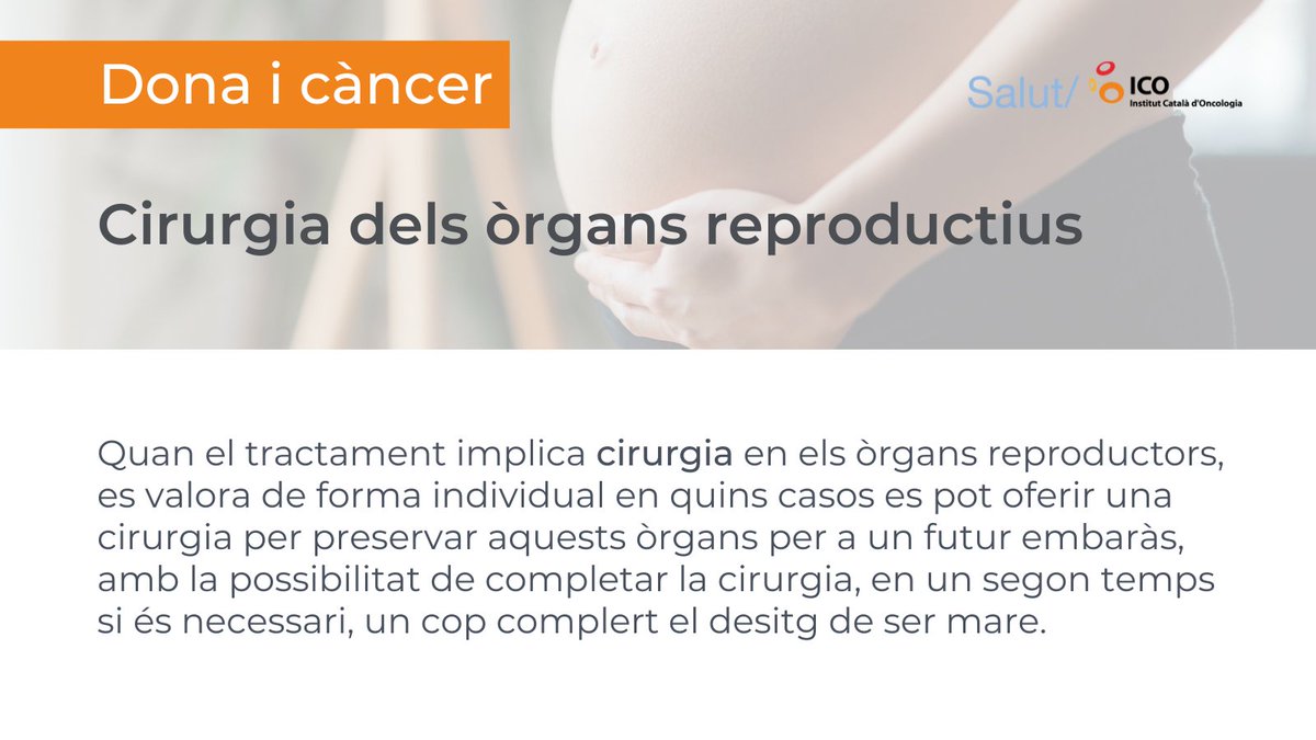 En cas de #càncer #ginecològic, es valora de forma individual en quins casos es pot oferir una cirurgia amb preservació d'òrgans reproductors per a un futur #embaràs.
#DonaiCàncer