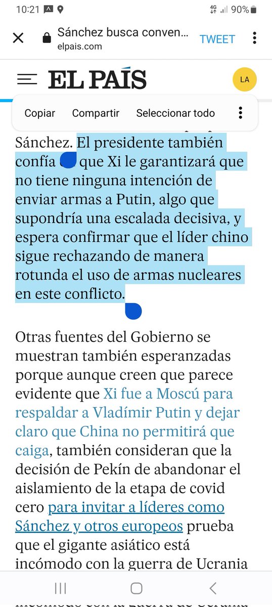 El presidente de un país que envía armas a un bando viaja a convencer al presidente de otro país de que no envíe armas al bando contrario porque supondría una escalada del conflicto.
Es lo que se dice, pretender engañarle como a un chino.