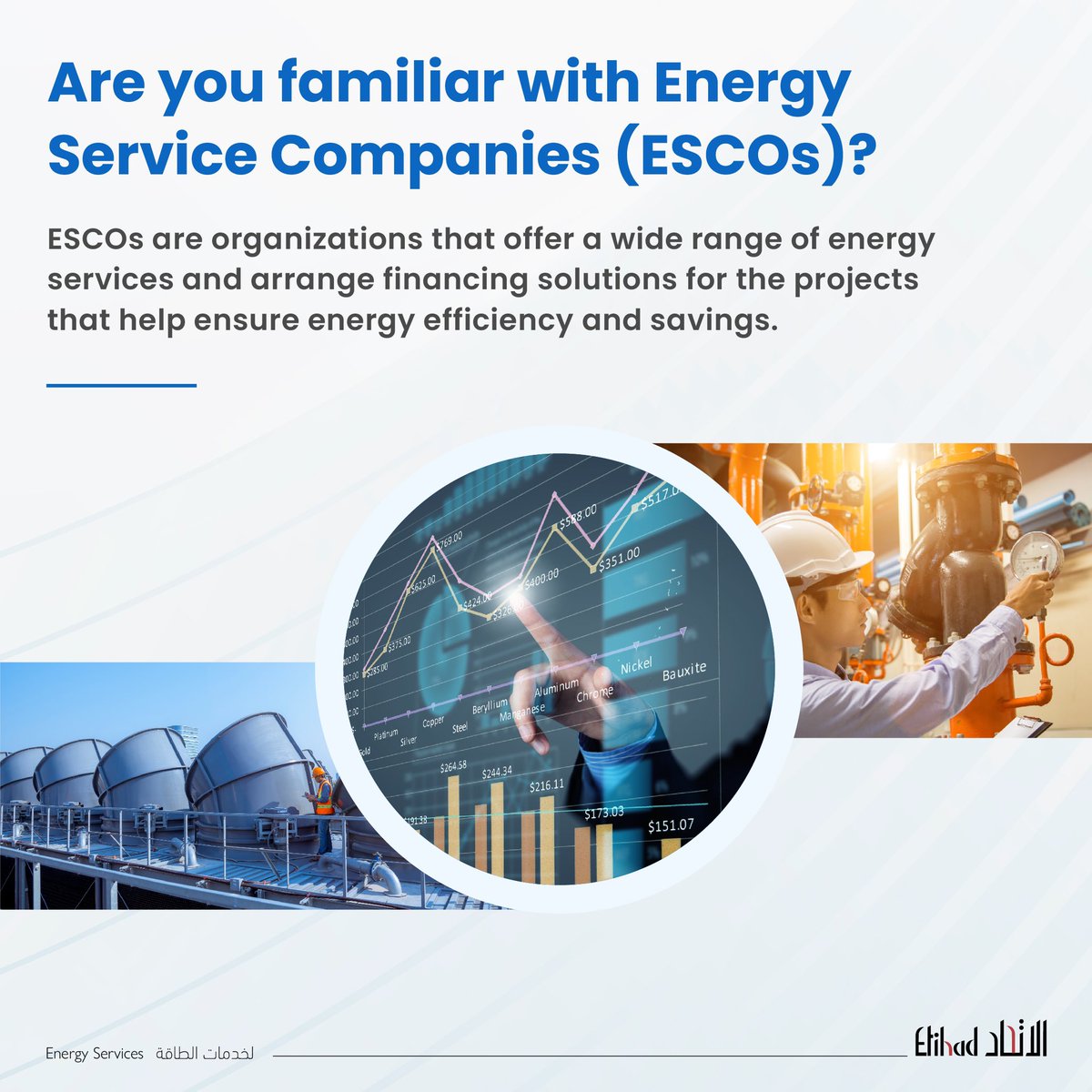 EtihadESCO's tweet photo. Did you know that Energy service companies or "#ESCOs" are organizations that develop, design, energy-saving projects and arrange financing to implement projects in order to reduce energy consumption at their clients' facilities. https://t.co/nsvmKmctuC