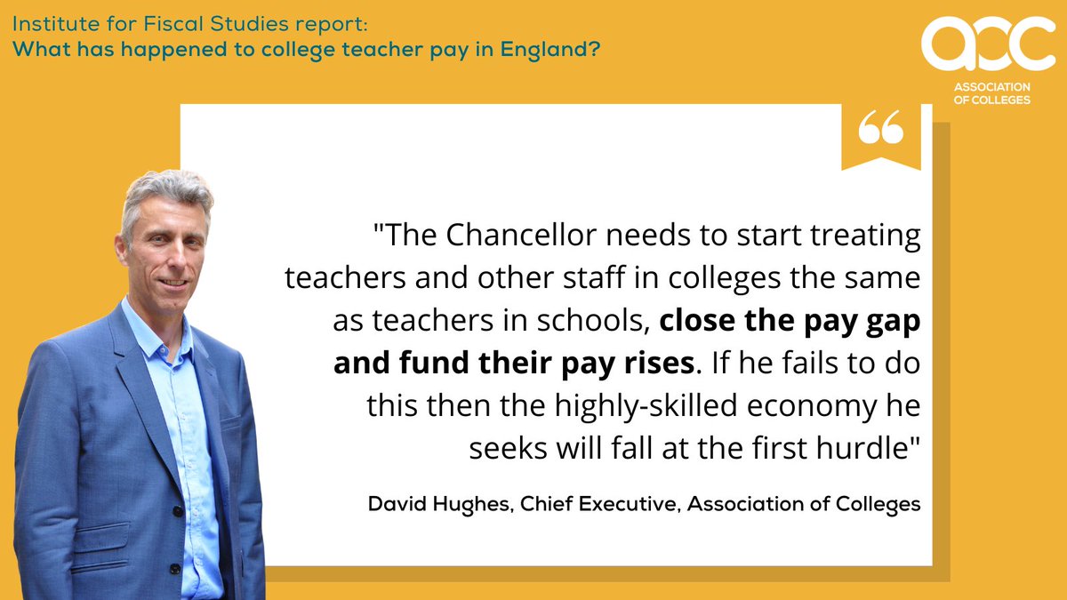 “The Chancellor needs to start treating teachers and other staff in colleges the same as teachers in schools, close the pay gap and fund their pay rises” - <a href="/AoCDavidH/">David Hughes CBE</a> responds to <a href="/TheIFS/">Institute for Fiscal Studies</a> report on college staff pay.

Read our full response here: aoc.co.uk/news-campaigns…