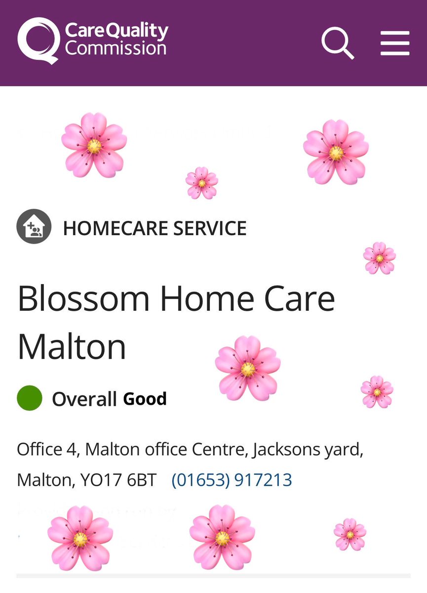 CareFranchising's tweet photo. Well done to Blossom Home Care -Malton being rated 

⭐️GOOD⭐️ 

by CQC!!!

Big shout out to all involved in the extended team that made this rating possible! 

#blossomhomecare #BlossomOffice #teamworkmakesthedreamwork💯 #BlossomFamily #MultiAwardWinningBrand #CQCratedGood https://t.co/HcBGZKFOwa