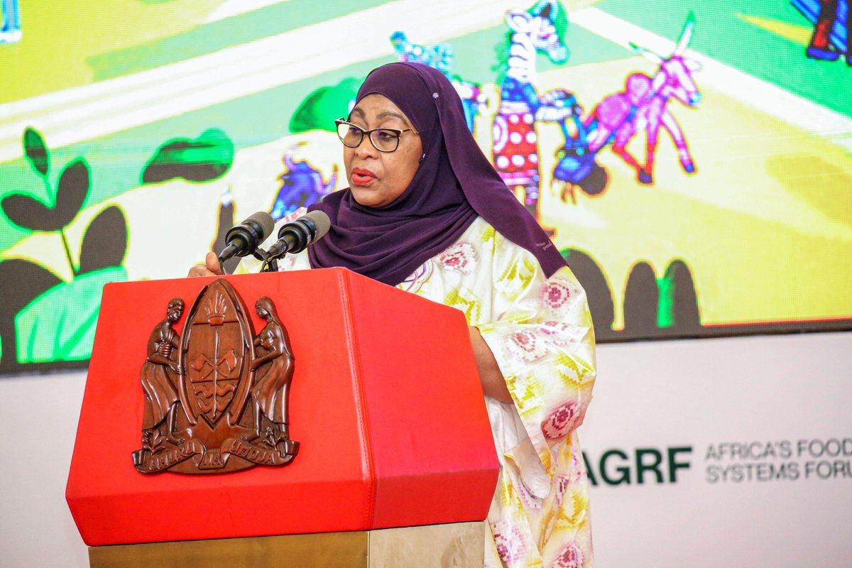TheAGRF's tweet photo. "The hosting of @TheAGRF 2023 is vital for #Tanzania, where over 25% of GDP relies on agriculture. 

Our govt. has prioritized this sector to create livelihoods through programs and investments in youth and agricultural reform," @SuluhuSamia President of the Republic of Tanzania! https://t.co/rn53RjbSdT