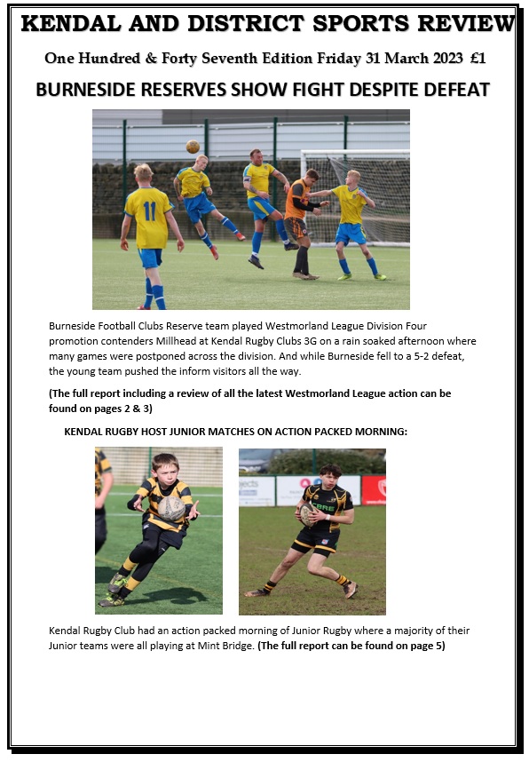 The latest edition of the <a href="/kendalexpsport/">THE KENDAL & DISTRICT SPORTS REVIEW</a> is now available on the following link: kendalanddistsportsreview.com/product-page/1…

If you like reading about local sport why not check out the magazine?

Up to 29 pages of local sporting content, released weekly online and printed copies available,