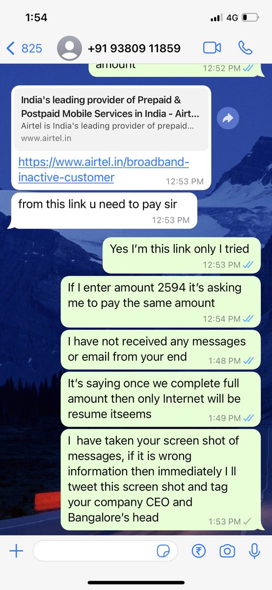 jones227629's tweet photo. @airtelindia @VittalGopal @puriavneet @HarmeenM @airtelfiber12 
Hello , from past 15 years I’m using Airtel and from 2 year Airtel fiber net , see how your executives misguided me and still my connection is down , your app is still asking me to pay 2340 , I have already paid 1297 https://t.co/3aih73iCTU