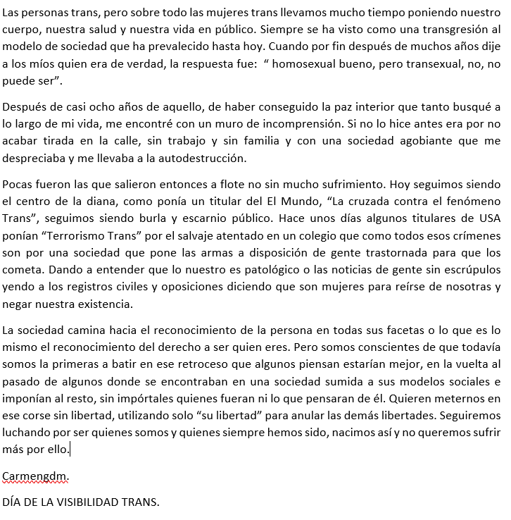 #31M #DiaInternacionaldelaVisibilidadTrans 
<a href="/LGTBIGob/">Dirección General Derechos LGTBI+</a> <a href="/COGAM/">COGAM</a> <a href="/Trans_COGAM/">Trans Cogam</a> <a href="/FamTransCOGAM/">Familias Trans*formando - COGAM</a> <a href="/TransCogamJoven/">Jóvenes Trans COGAM</a> 🏳️‍⚧️