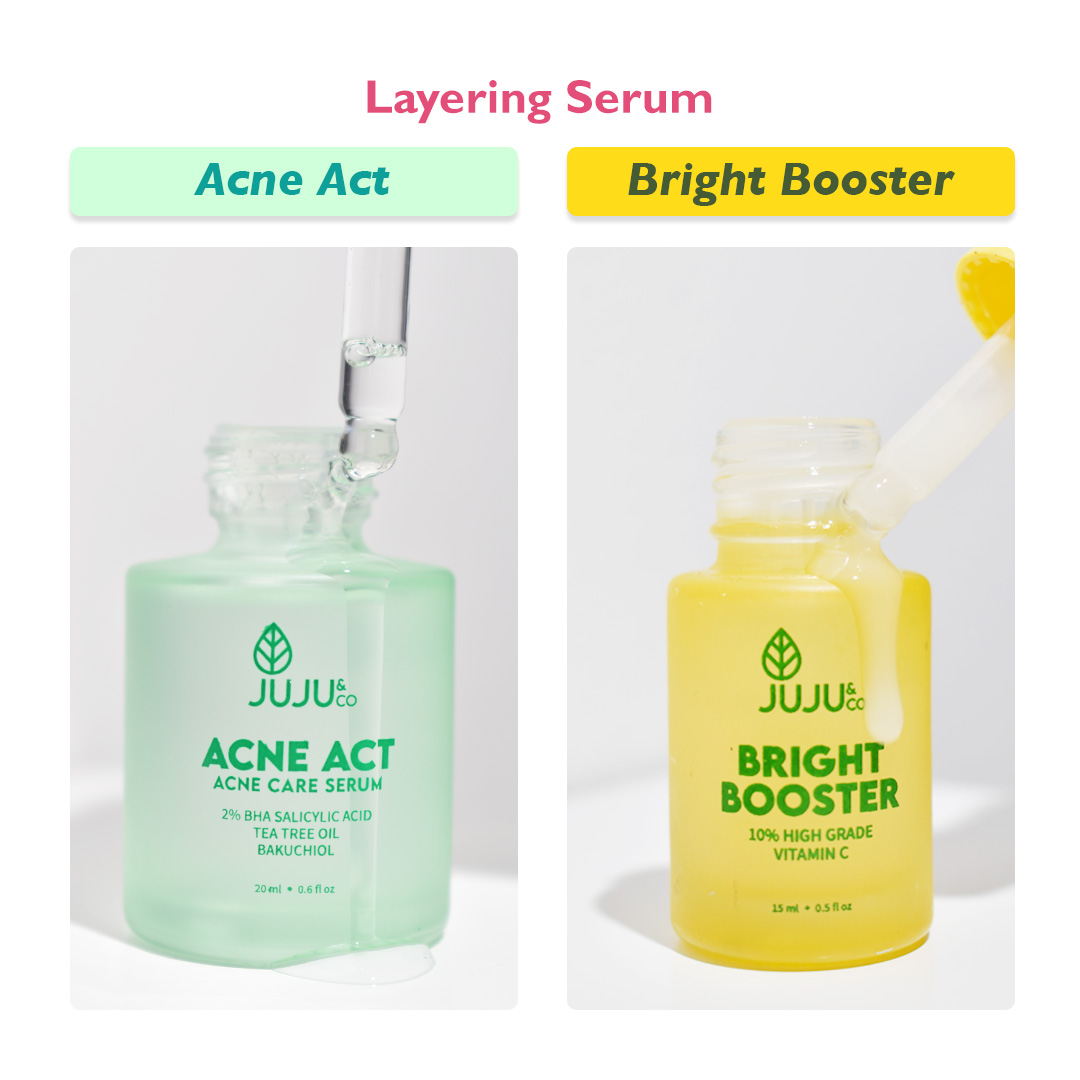 Buat JUJU Gang yang masih struggle sama bekas jerawat + pori-pori yang membesar bsa banget nih coba layering kedua serum dari JUJU &amp; CO ini💚💛
