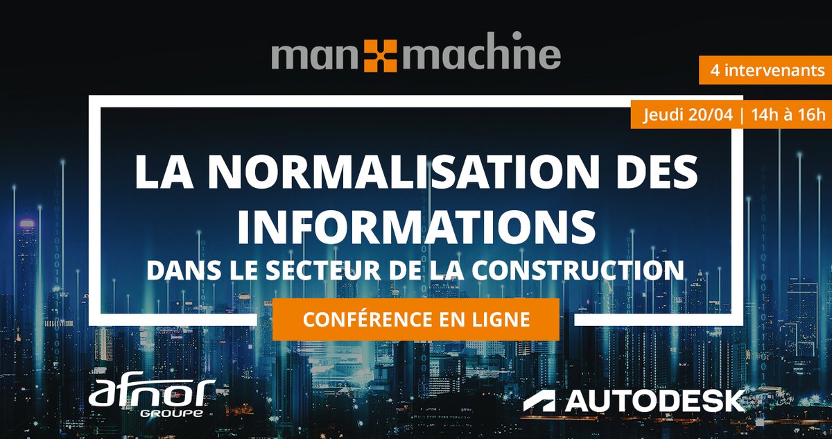 MaMFrance's tweet photo. 📢 CONFERENCE EN LIGNE : La #normalisation des #informations dans le secteur la #construction
Nos experts et invités vous en parle le 20/04 à 14h
avec : @autodesk, @AFNOR et @MaMFrance 
🔗 Pour vous inscrire : https://t.co/WHWgEHu1Er https://t.co/U91Zj8IU4X