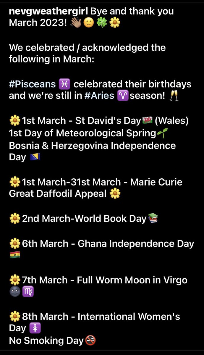 NevGWeatherGirl's tweet photo. Bye and thank you March 2023!
👋🏽🙂🍀🌼
#Pisceans ♓ celebrated their birthdays and we’re still in #Aries ♈season! 🥂
We also celebrated / acknowledged the following in March: https://t.co/5Y0eIK1N7O