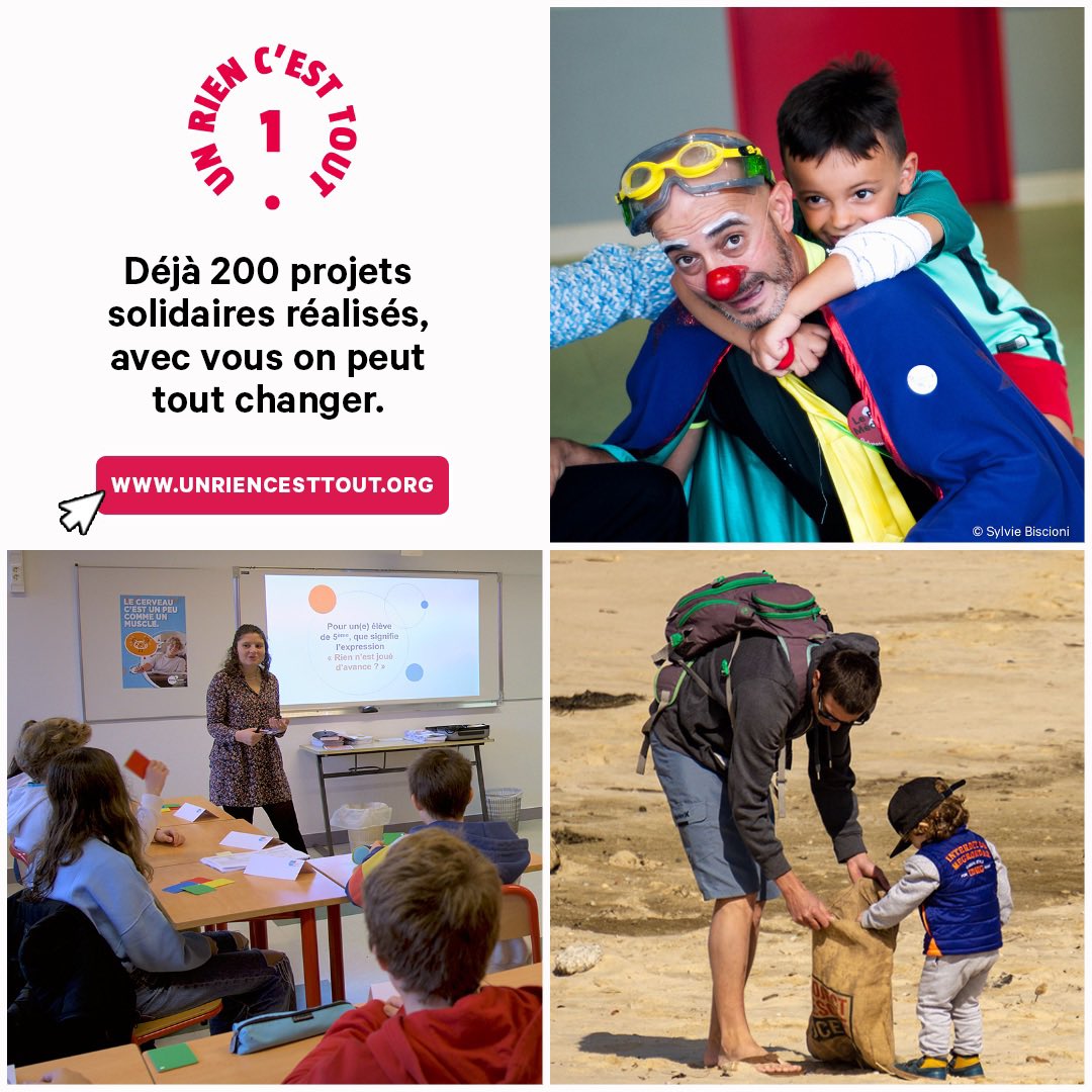 Fier de soutenir l'association <a href="/UnRienCestTout/">Un Rien C'est Tout</a> : de beaux projets solidaires en faveur des enfants et de la jeunesse.

En savoir plus ou faire un don❤️ : unriencesttout.org
Avec 🎓<a href="/energie_jeunes/">Energie Jeunes</a> 🏥<a href="/RireMedecin/">Le Rire Médecin</a> 🌿<a href="/Prorescue_ocean/">Project Rescue Ocean</a> 
#unriencesttout