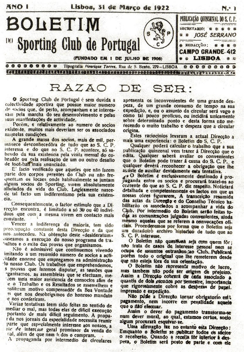 joker77_0's tweet image. #NesteDiaSCP 
🗓️ 31 de Março de 1922
Para combater as injustiças da imprensa, foi publicado o primeiro exemplar do Boletim 𝗦𝗣𝗢𝗥𝗧𝗜𝗡𝗚.
Quinzenário de 8 páginas no formato de 20 x 28, com o custo facultativo de 2$00/semestre.

#Sporting 
#Sportingcp
#BauSporting160