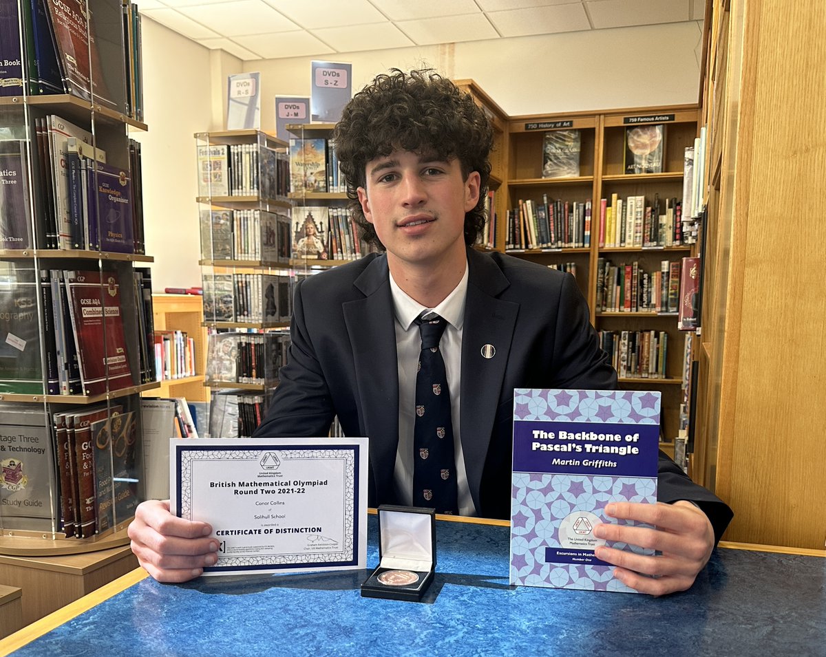 Congratulations to Upper Sixth student Conor who won a medal in the British Maths Olympiad which places him as one the top scorers in the UK! @SolSchMaths @SolSchSixthForm #SolihullAcademic #SolihullAmbition #mathchat