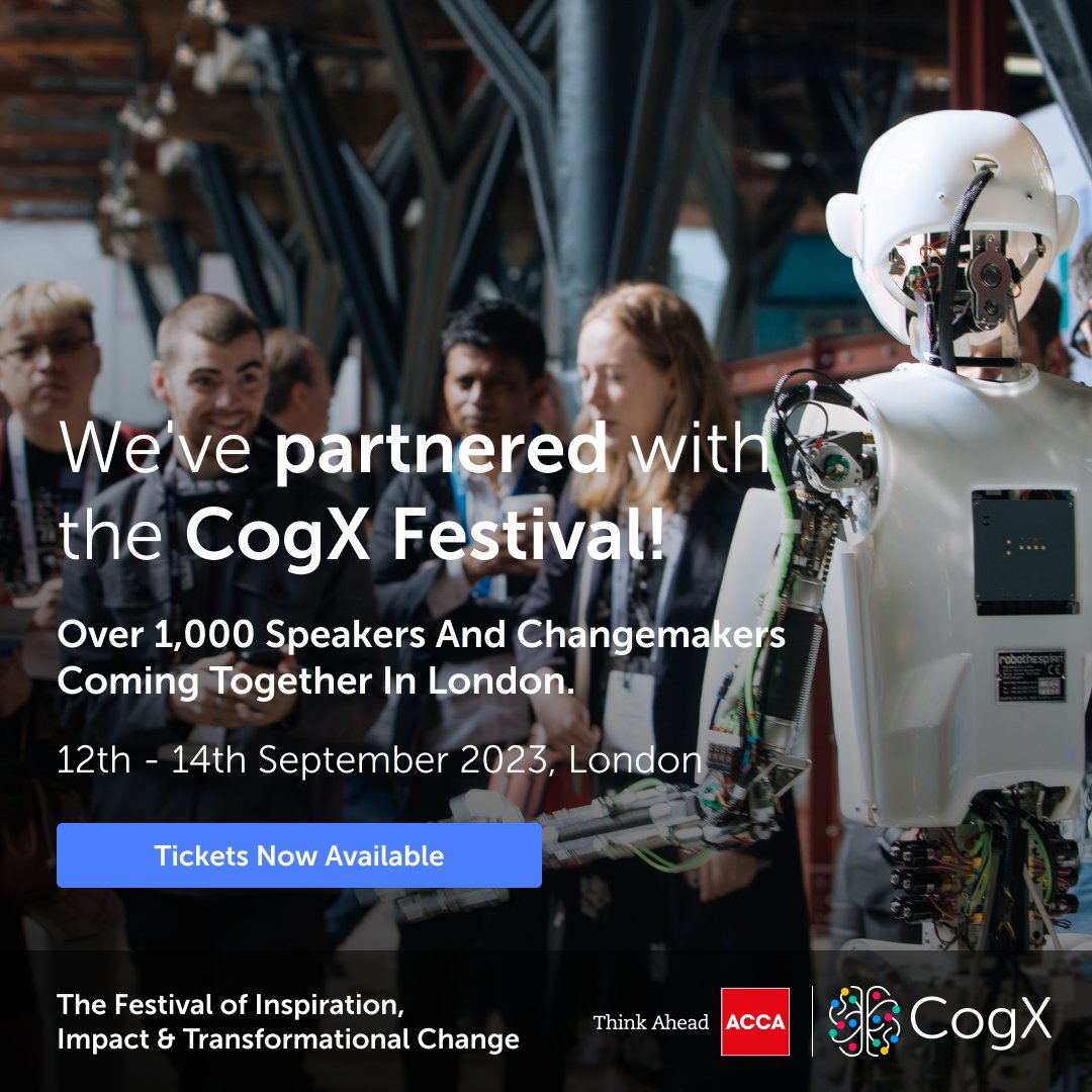 We are delighted to have partnered with <a href="/CogX_Festival/">CogX Festival</a> 2023! 

Join us and be part of a festival of inspiration, impact and transformational change cogxfestival.com/tickets (ACCA members check your emails) 

#cogxfestival2023 #climate #economy #fintech #ethics #AI