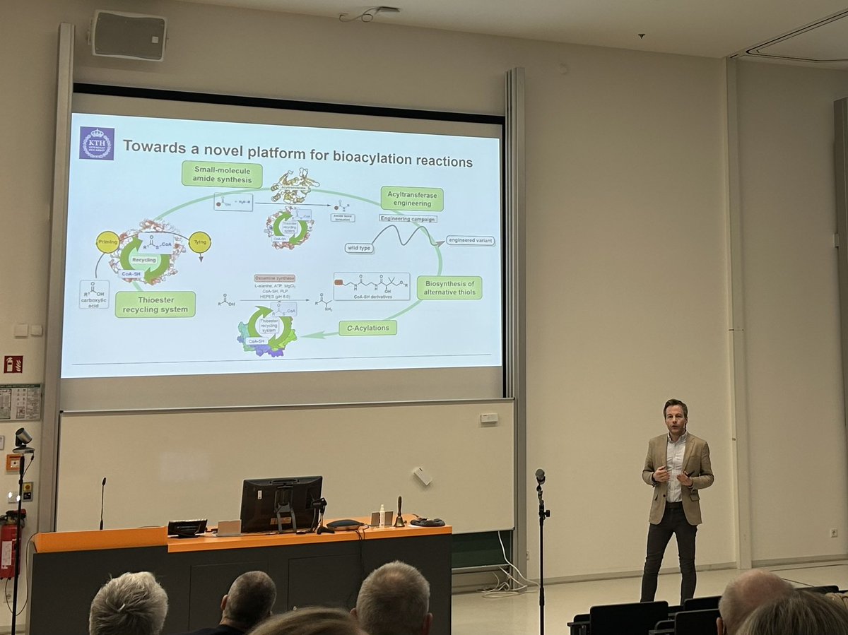 Turner Biocatalysis (@turner_biocat) on Twitter photo Wonderful talk by <a href="/Ch_Schnepel/">Christian Schnepel</a> at #NovelEnzymes2023 on his work on retasking CARs for thioester recycling towards biocatalytic acyl transfer that he did as part of our group! We wish him good luck starting his own group at <a href="/KTHuniversity/">KTH Royal Institute of Technology</a> where he will continue this great work! Wonderful talk by <a href="/Ch_Schnepel/">Christian Schnepel</a> at #NovelEnzymes2023 on his work on retasking CARs for thioester recycling towards biocatalytic acyl transfer that he did as part of our group! We wish him good luck starting his own group at <a href="/KTHuniversity/">KTH Royal Institute of Technology</a> where he will continue this great work!