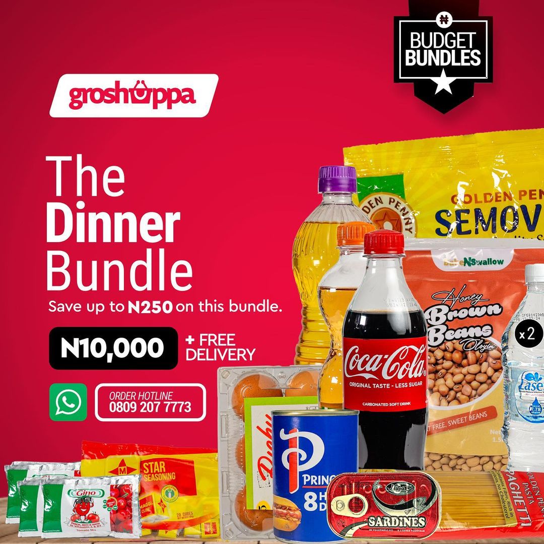 mygroshoppa's tweet photo. 🍴Introducing our new Dinner Budget Bundles! 🍽️

Order now through our WhatsApp Budget Bundles store and enjoy free delivery.🛍️🚚

Order now through our WhatsApp line at 08092077773. 📲

#Groshoppa #DinnerBudgetBundles #AffordableDinner #NigerianGroceryDelivery https://t.co/gQza6PIX4U