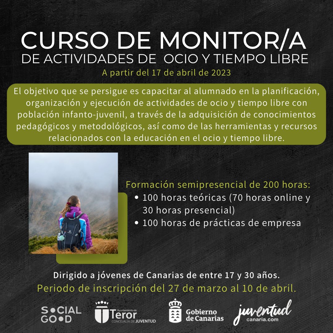 📚 Aún estás a tiempo de apuntarte a los cursos de  monitor/a o director/a de actividades de ocio y tiempo libre. 

Inscríbete aquí 👉🏽
Curso de Monitor/a: forms.gle/GLdBtoUH4LsQyb…
Curso de Director/a: forms.gle/TNLQbFhiAuiYoM…