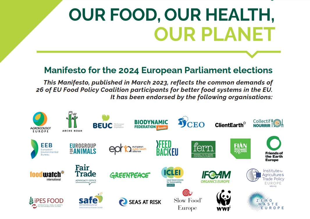 EU_FPC's tweet photo. 26 organisations have outlined some key priorities for the 2024 @Europarl_EN elections, demanding a #CommonFoodPolicy which enables a truly sustainable transition of #FoodSystems and delivers on #food, #health & #climate.
Read the manifesto: https://t.co/NkIcwPl17Q
#EUFarm2Fork https://t.co/TzRyRbJaIh