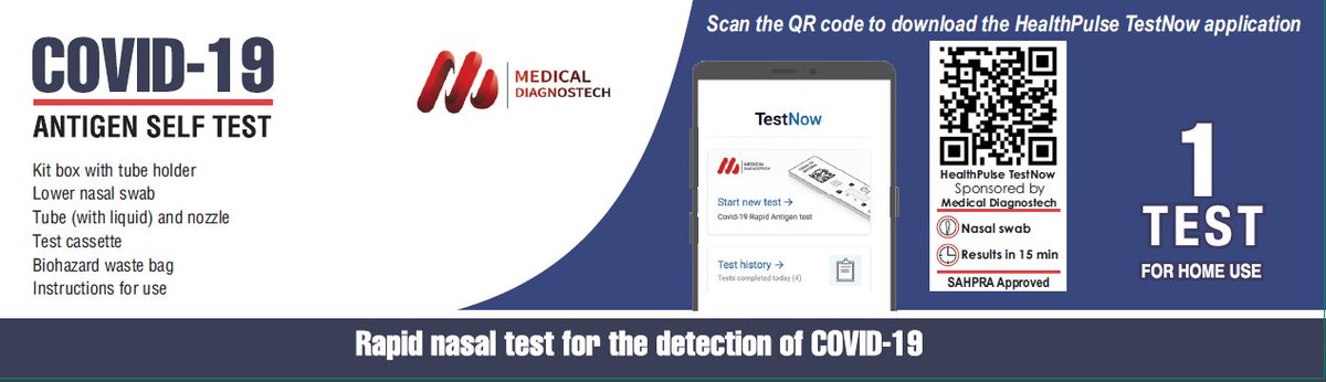 South Africa’s first Covid-19 Antigen Self-test launched. Today, the Medical Diagnostech (Pty) Ltd announces the launch of South Africa’s first Covid-19 Antigen Self-test with companion mobile phone application, HealthPulse TestNow. samrc.ac.za/media-release/…
